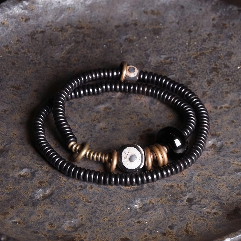 Pulsera Tibetana de Doble Vueltas con Dzi para la Calma Tibetan Dzi Bead Double Wrap Calm Bracelet