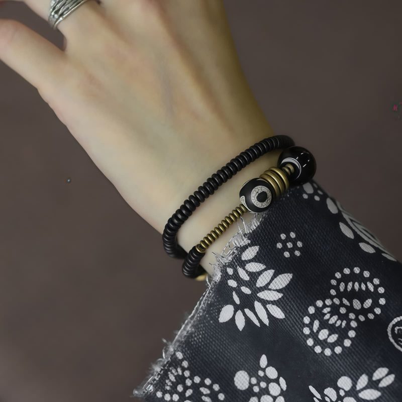 Pulsera Tibetana de Doble Vueltas con Dzi para la Calma Tibetan Dzi Bead Double Wrap Calm Bracelet