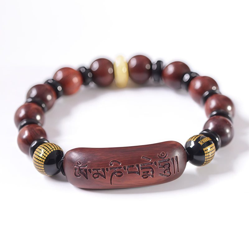 Pulseira de Meditação Tibetana de Sândalo Vermelho "Om Mani Padme Hum" Tibetan Red Sandalwood Om Mani Padme Hum Meditation Bracelet