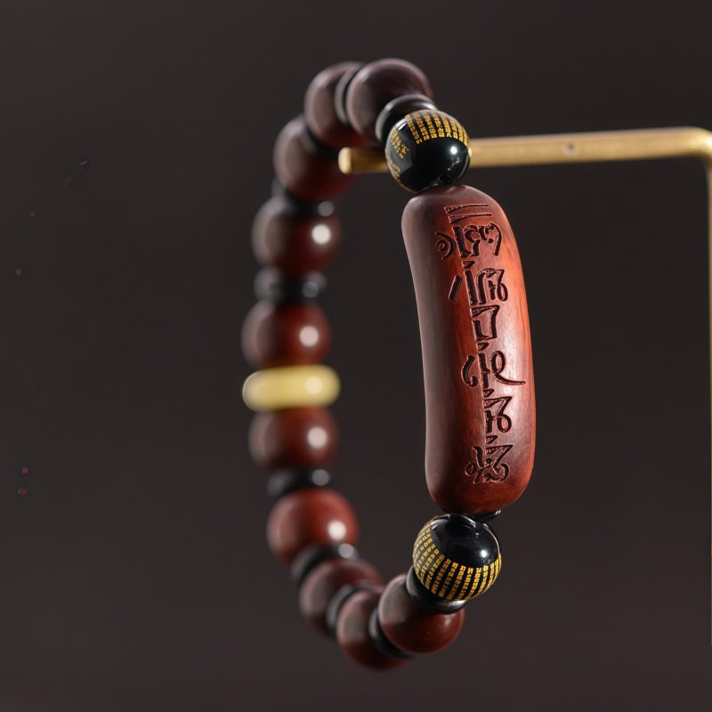 Pulseira de Meditação Tibetana de Sândalo Vermelho "Om Mani Padme Hum" Tibetan Red Sandalwood Om Mani Padme Hum Meditation Bracelet