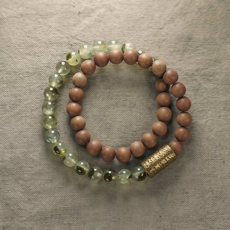 Pulsera de Cuarzo Verde Rutilado y Sándalo Tibetan Green Rutilated Quartz Sandalwood Bracelet