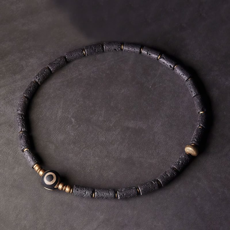 Pulsera Tibetana de Protección con Ojo de Tigre y Roca Volcánica Tibetan Three-eyed Dzi Bead Lava Rock Protection Bracelet