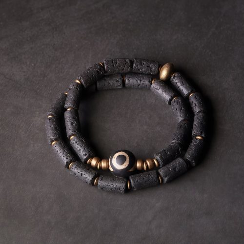 Tibetan Three-eyed Dzi Bead Lava Rock Protection Bracelet Tibetan Three-eyed Dzi Bead Lava Rock Protection Bracelet
