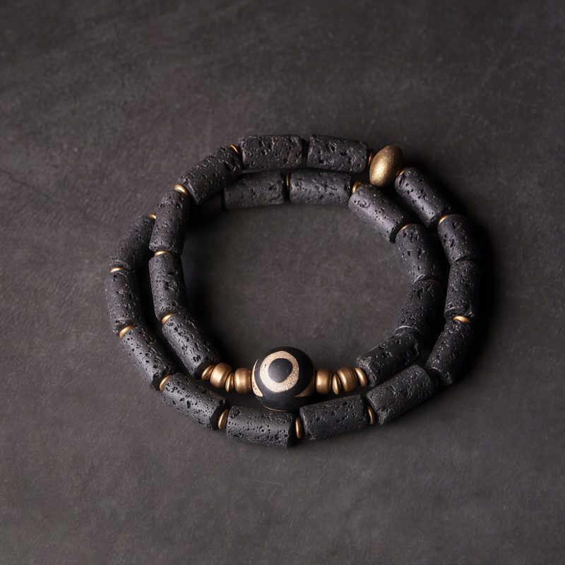 Pulsera Tibetana de Protección con Ojo de Tigre y Roca Volcánica Tibetan Three-eyed Dzi Bead Lava Rock Protection Bracelet
