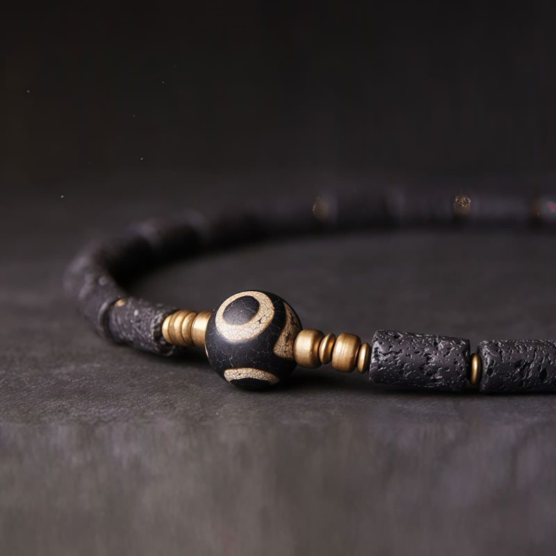Pulsera Tibetana de Protección con Ojo de Tigre y Roca Volcánica Tibetan Three-eyed Dzi Bead Lava Rock Protection Bracelet