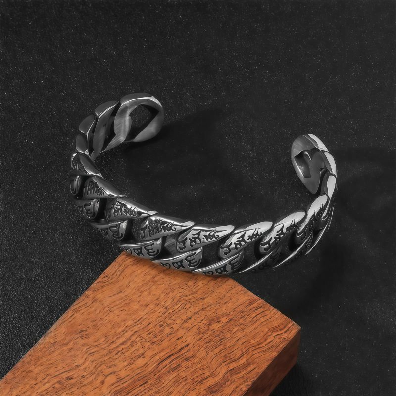 Pulseira Tibetana de Titânio com Mantra Om Mani Padme Hum Tibetan Titanium Steel Om Mani Padme Hum Bracelet