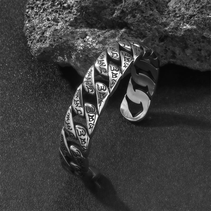 Pulseira Tibetana de Titânio com Mantra Om Mani Padme Hum Tibetan Titanium Steel Om Mani Padme Hum Bracelet