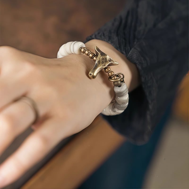 Pulsera Tibetana de Armonía con Hueso de Yak Blanco Tibetan White Yak Bone Harmony Bracelet