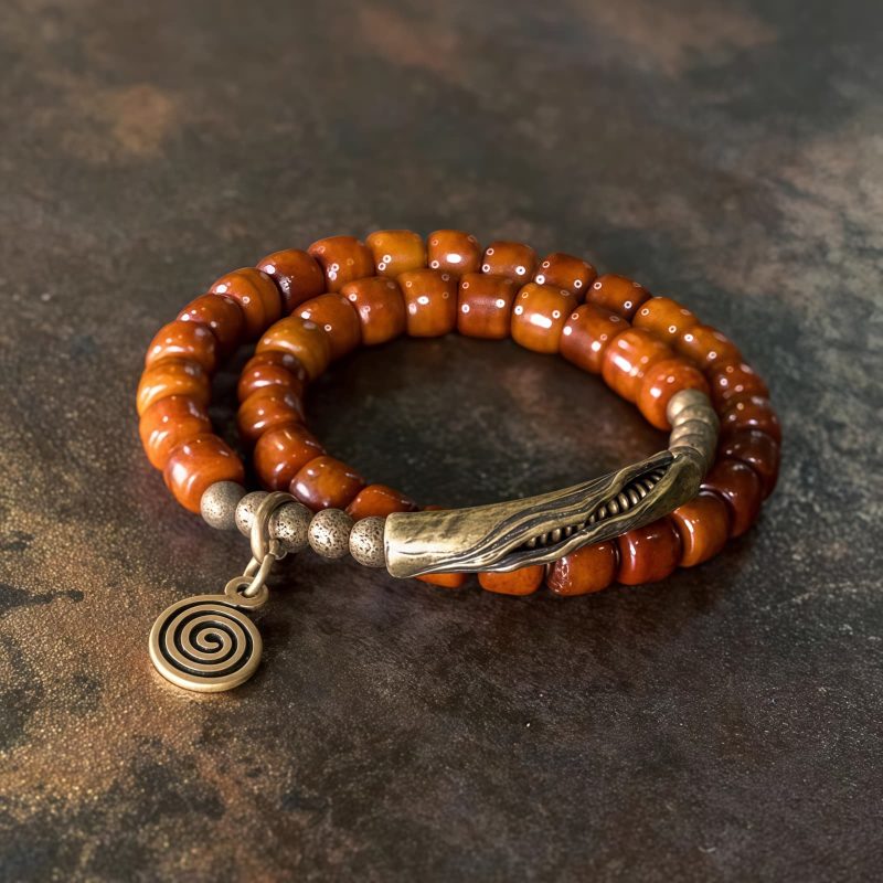 Pulsera de Equilibrio de Hueso de Yeti Tibetano y Cobre Tibetan Yak Bone Copper Balance Bracelet