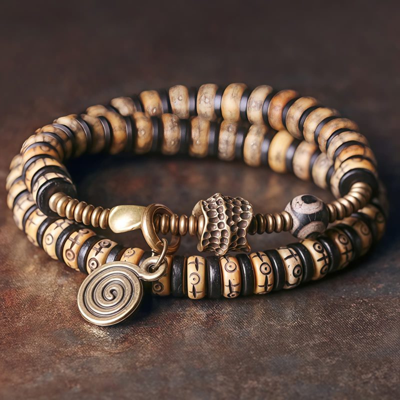Pulsera de Poder de Hueso de Yak Tibetano y Madera de Ébano Tibetan Yak Bone Ebony Wood Power Bracelet