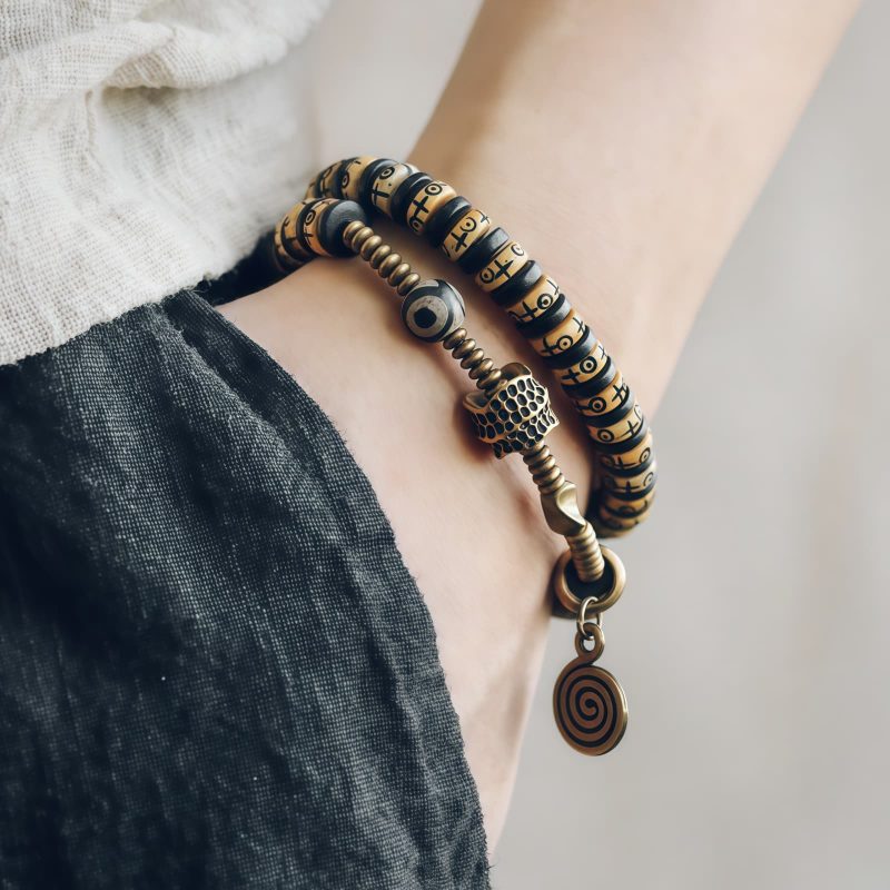 Pulsera de Poder de Hueso de Yak Tibetano y Madera de Ébano Tibetan Yak Bone Ebony Wood Power Bracelet