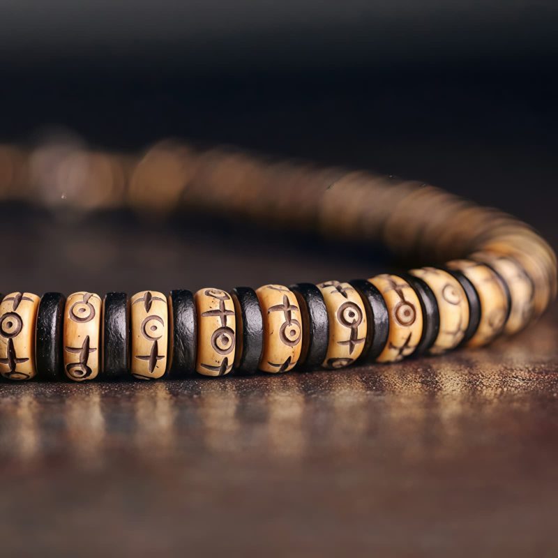 Pulsera de Poder de Hueso de Yak Tibetano y Madera de Ébano Tibetan Yak Bone Ebony Wood Power Bracelet