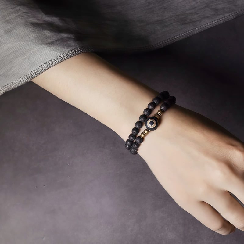 Pulsera de Lava Volcánica Vintage con Ojo de Tigre de Tres Ojos Vintage Lava Rock Healing Bracelet with Three-eyed Dzi Bead