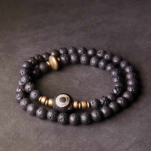 Pulsera de Lava Volcánica Vintage con Ojo de Tigre de Tres Ojos Pulsera de Lava Volcánica Vintage con Ojo de Tigre de Tres Ojos
