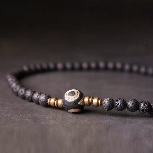 Pulsera de Lava Volcánica Vintage con Ojo de Tigre de Tres Ojos Pulsera de Lava Volcánica Vintage con Ojo de Tigre de Tres Ojos
