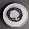 Pulsera de Lava Volcánica Vintage con Ojo de Tigre de Tres Ojos Vintage Lava Rock Healing Bracelet with Three-eyed Dzi Bead