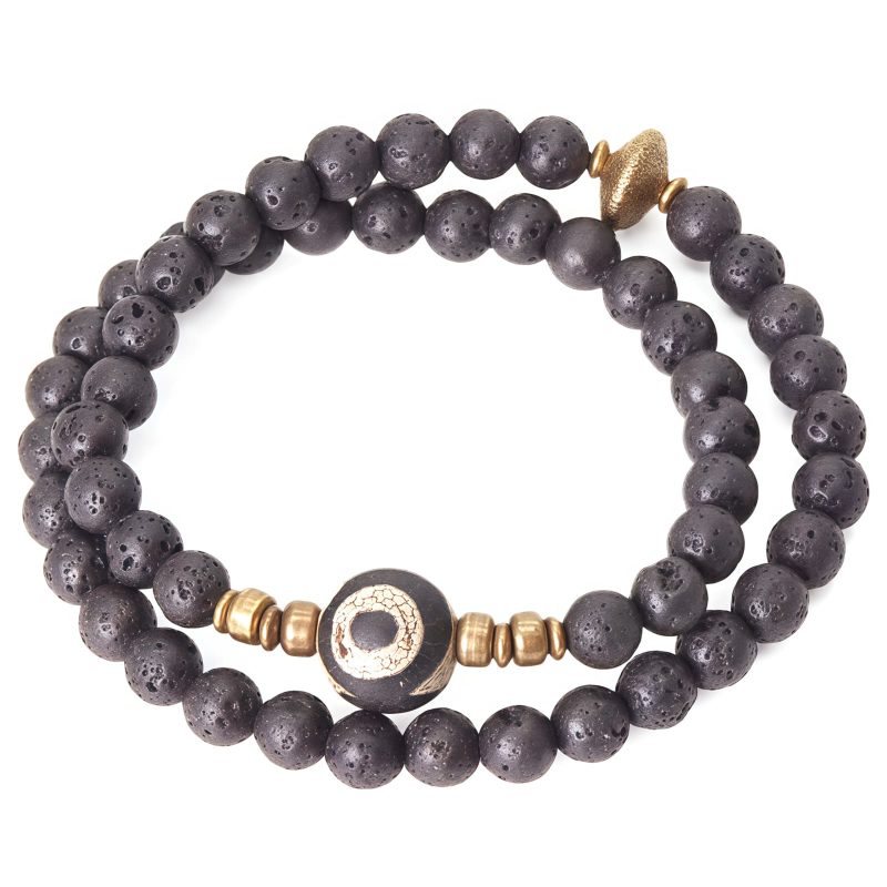 Pulsera de Lava Volcánica Vintage con Ojo de Tigre de Tres Ojos Vintage Lava Rock Healing Bracelet with Three-eyed Dzi Bead