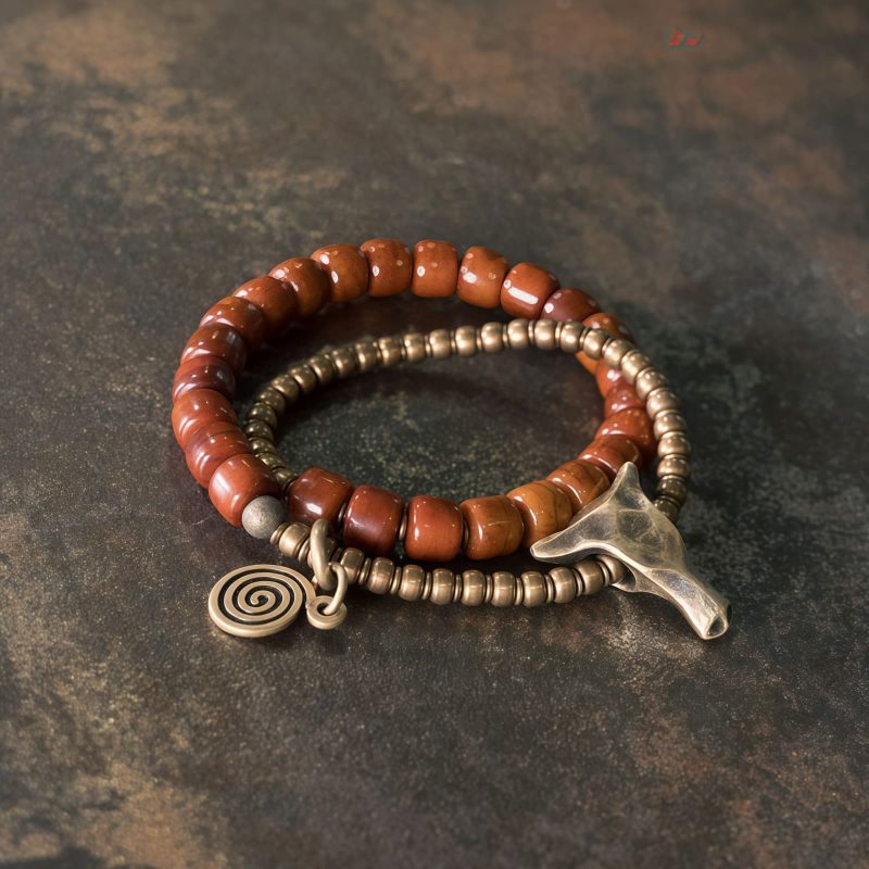 Pulsera Tibetana de Fuerza de Hueso de Yak con Colgante de Cobre Yak Bone Tibetan Strength Bracelet with Copper Pendant