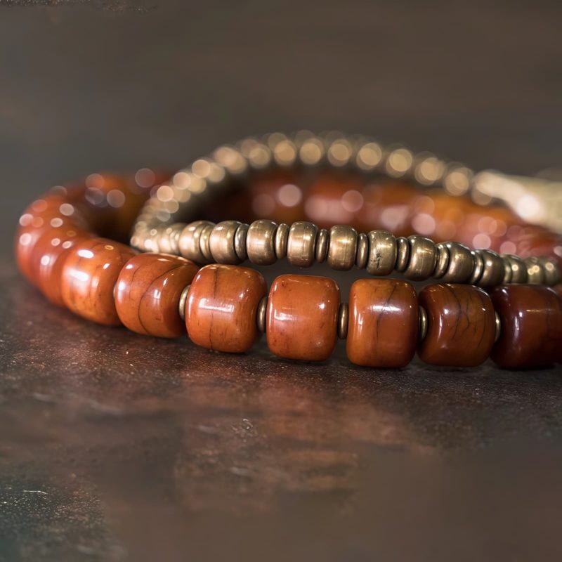 Pulsera Tibetana de Fuerza de Hueso de Yak con Colgante de Cobre Yak Bone Tibetan Strength Bracelet with Copper Pendant