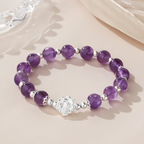 925 Silver Natural Amethyst Lotus Bracelet 925 Silver Natural Amethyst Lotus Bracelet