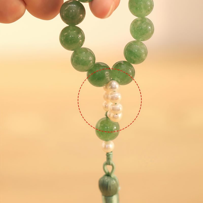 Mala Gelang Mutiara Kuarsa Stroberi Hijau Green Strawberry Quartz Pearl Wrist Mala