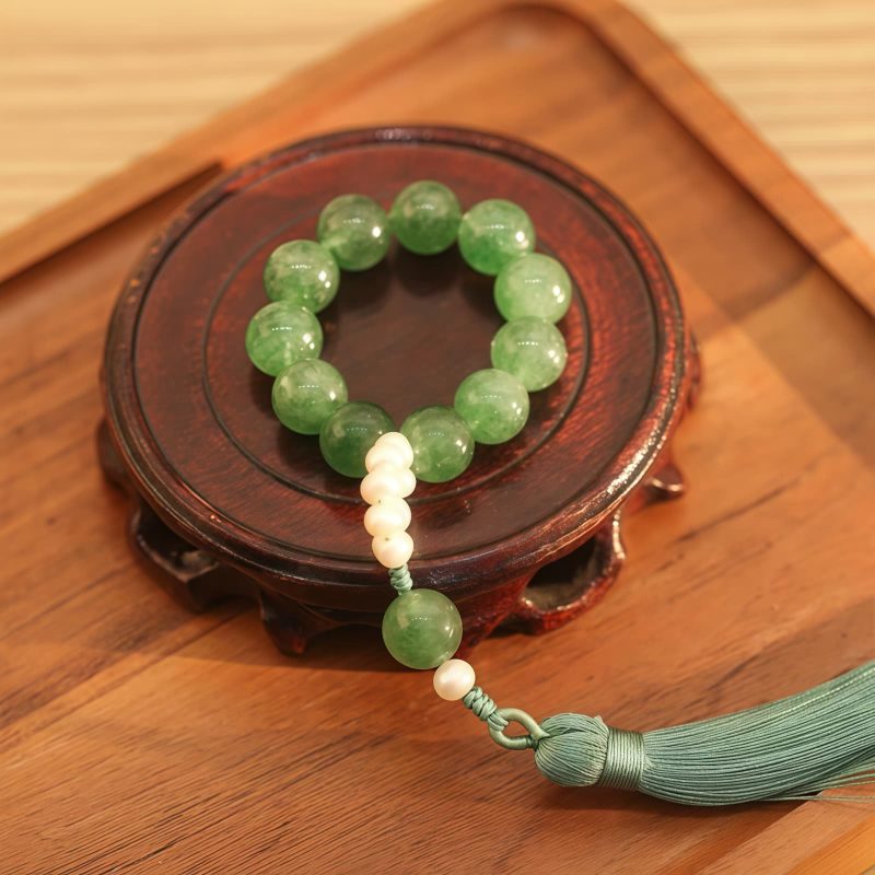 Mala Gelang Mutiara Kuarsa Stroberi Hijau Green Strawberry Quartz Pearl Wrist Mala