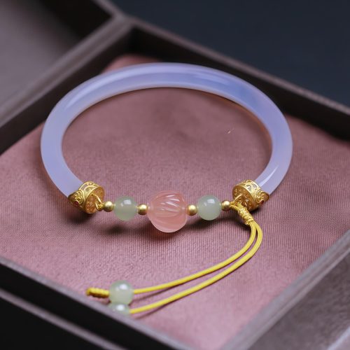 Pulsera de Loto con Ágata Blanca Natural Pulsera de Loto con Ágata Blanca Natural