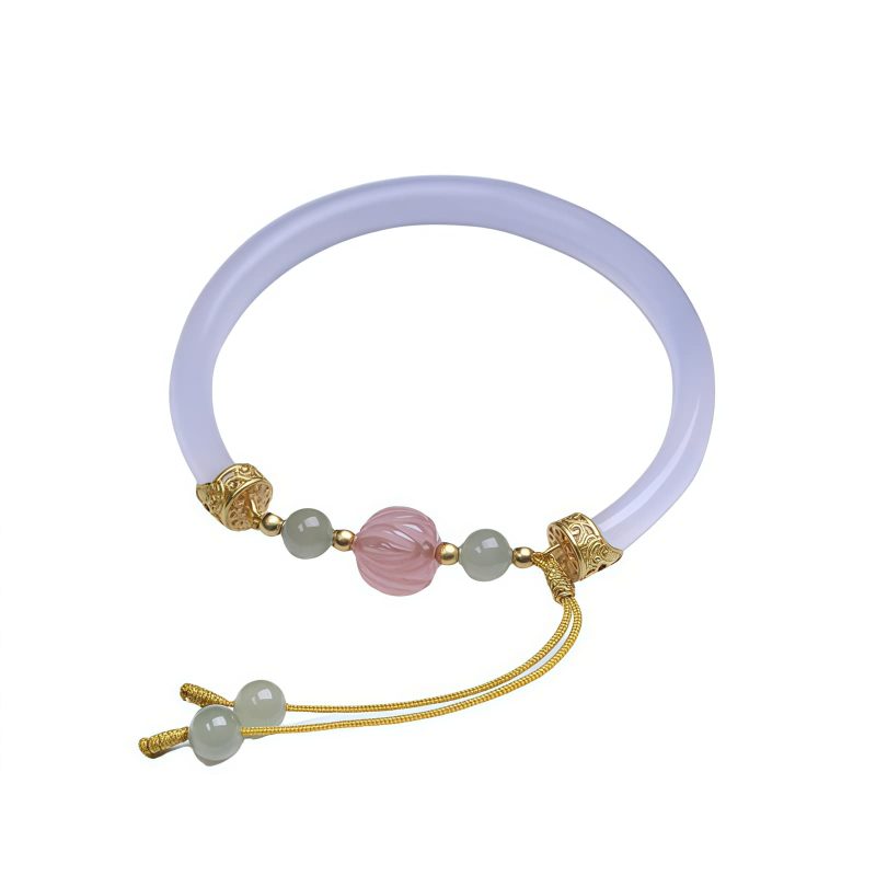 Gelang Lotus Batu Agate Putih Alami Natural White Agate Lotus Bracelet