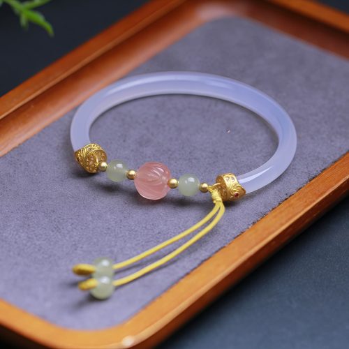Pulsera de Loto con Ágata Blanca Natural Pulsera de Loto con Ágata Blanca Natural
