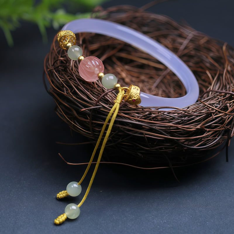Gelang Lotus Batu Agate Putih Alami Natural White Agate Lotus Bracelet