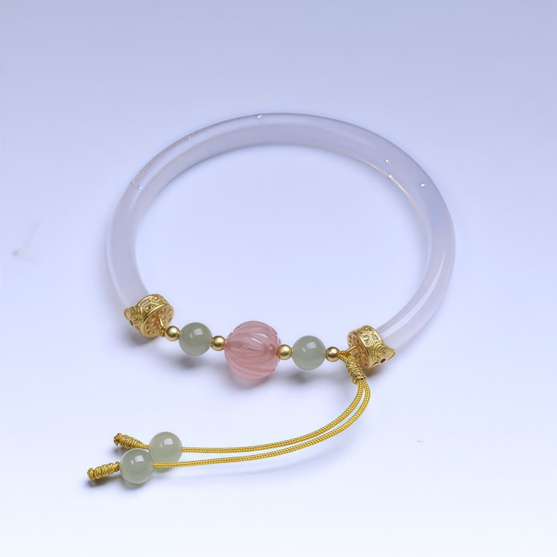 Gelang Lotus Batu Agate Putih Alami Natural White Agate Lotus Bracelet