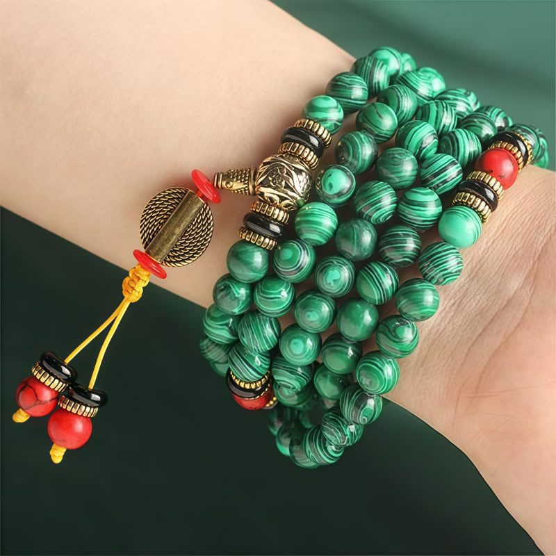 Collar de Mala de Malaquita Tibetana de 108 Cuentas Tibetan Malachite 108 Mala Beads Necklace