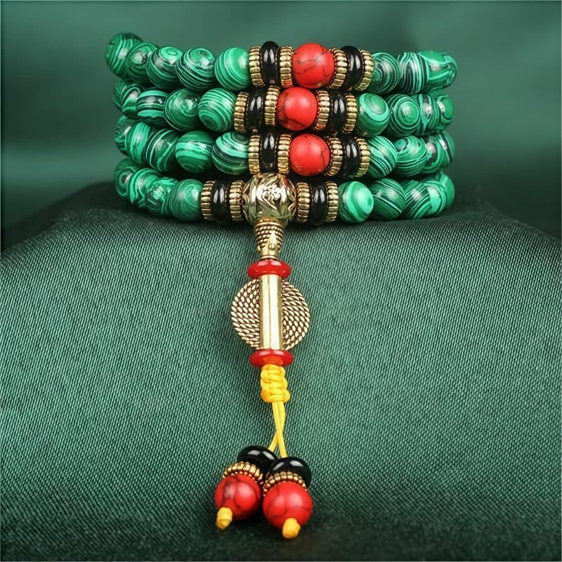 Collar de Mala de Malaquita Tibetana de 108 Cuentas Tibetan Malachite 108 Mala Beads Necklace