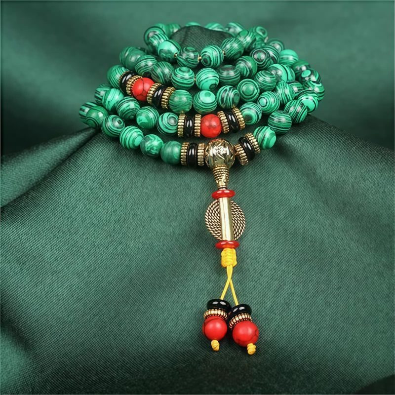 Collar de Mala de Malaquita Tibetana de 108 Cuentas Tibetan Malachite 108 Mala Beads Necklace