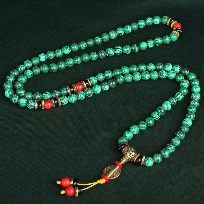 Collar de Mala de Malaquita Tibetana de 108 Cuentas Tibetan Malachite 108 Mala Beads Necklace