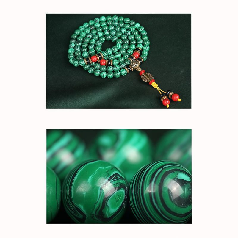 Collar de Mala de Malaquita Tibetana de 108 Cuentas Tibetan Malachite 108 Mala Beads Necklace