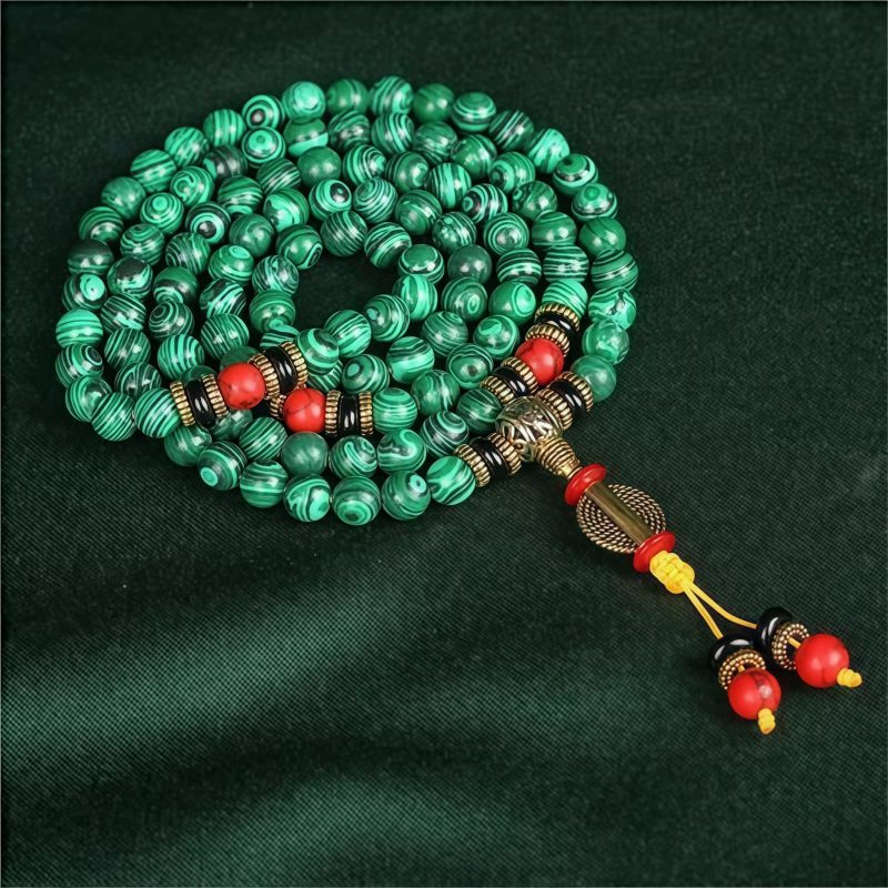 Collar de Mala de Malaquita Tibetana de 108 Cuentas Tibetan Malachite 108 Mala Beads Necklace