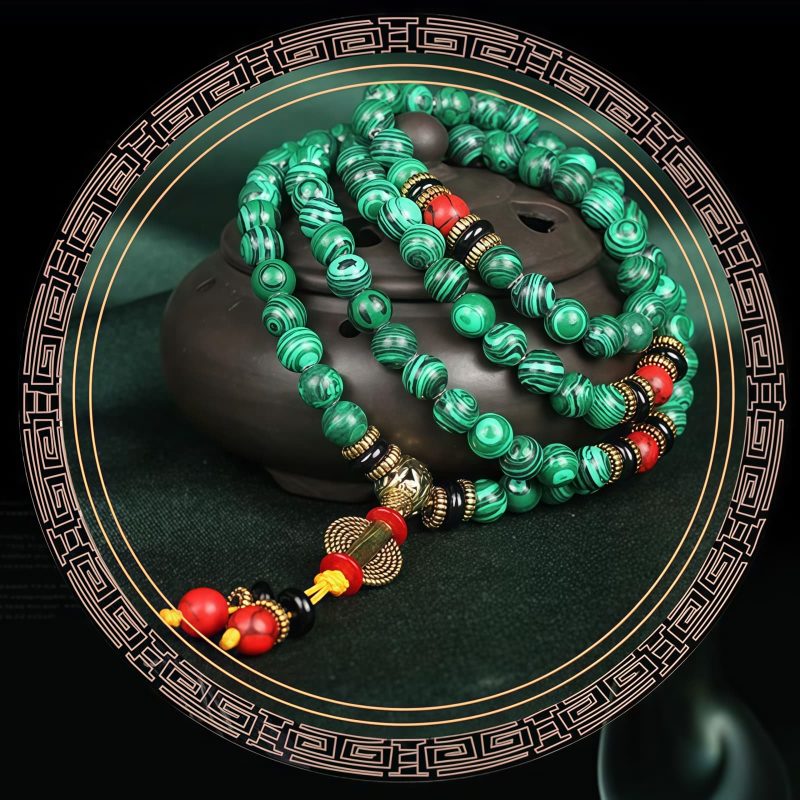 Collar de Mala de Malaquita Tibetana de 108 Cuentas Tibetan Malachite 108 Mala Beads Necklace