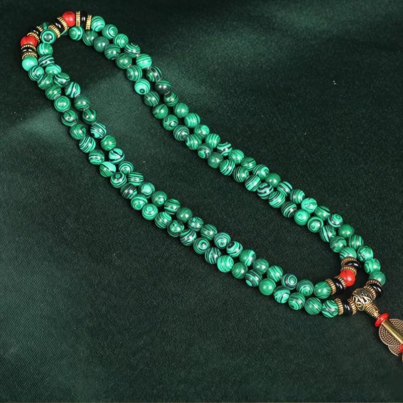 Collar de Mala de Malaquita Tibetana de 108 Cuentas Tibetan Malachite 108 Mala Beads Necklace