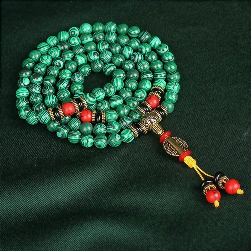 Collar de Mala de Malaquita Tibetana de 108 Cuentas Tibetan Malachite 108 Mala Beads Necklace