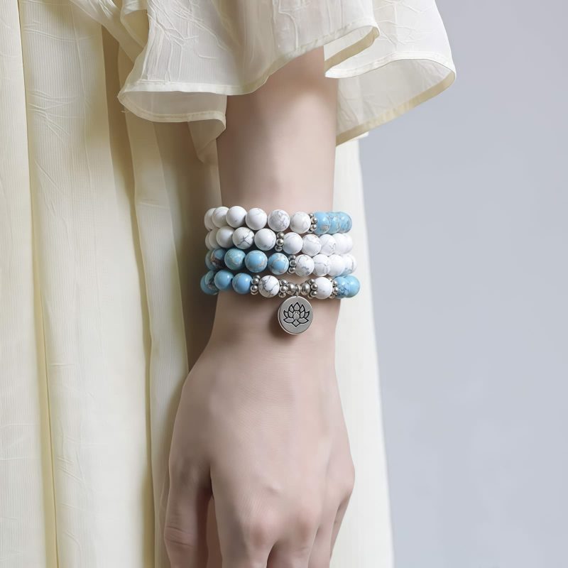 Pulseira de Turquesa Branca Tibetana de Bênção Tibetan White Turquoise Blessing Bracelet