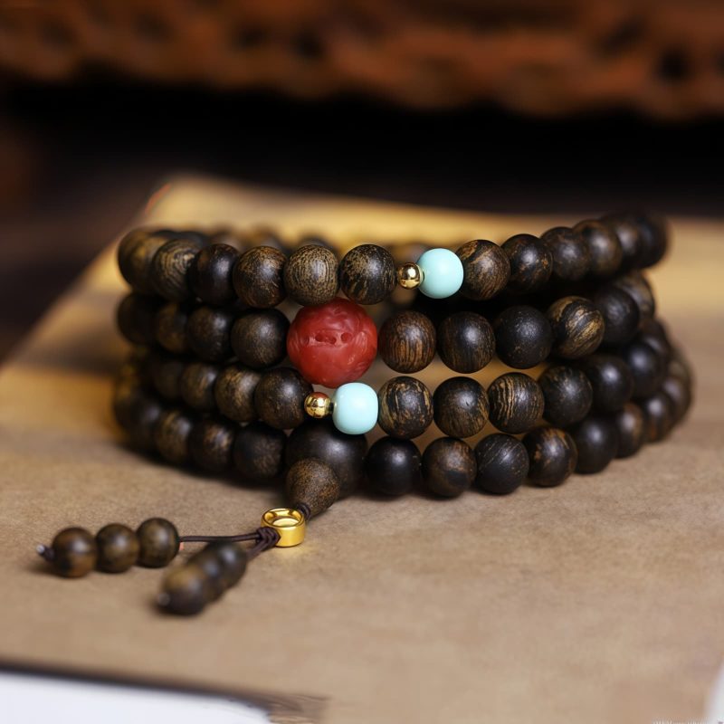 Gelang Meditasi Agarwood Turquoise dengan 108 Butir Turquoise Agarwood Meditation Bracelet with 108 Beads