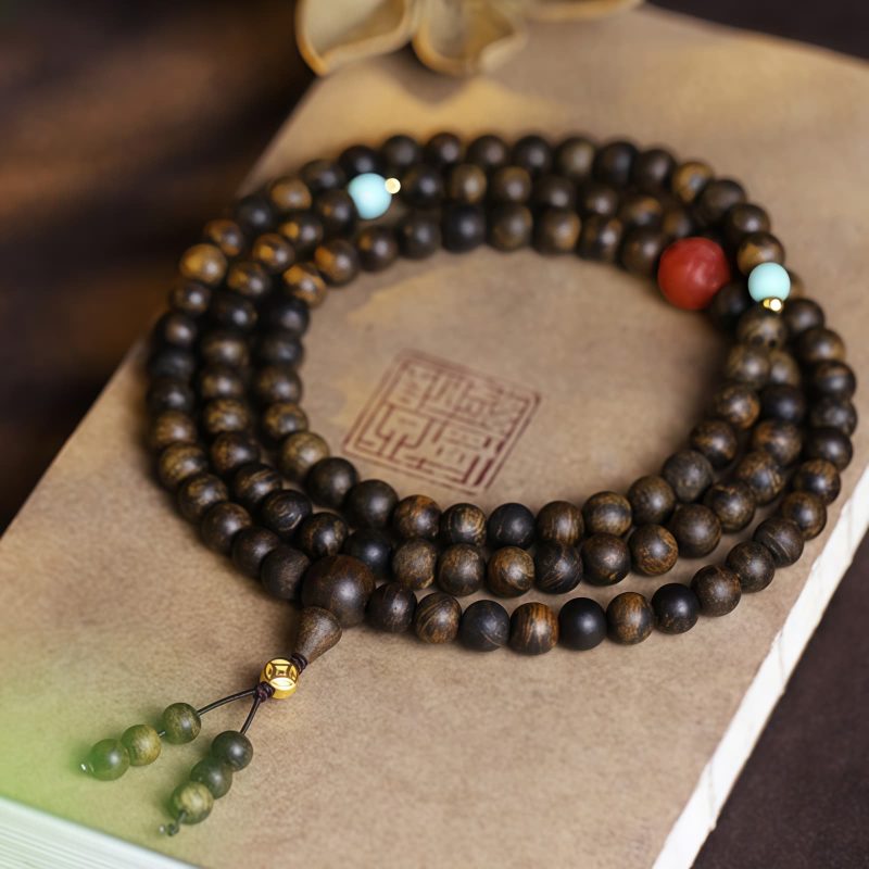 Gelang Meditasi Agarwood Turquoise dengan 108 Butir Turquoise Agarwood Meditation Bracelet with 108 Beads