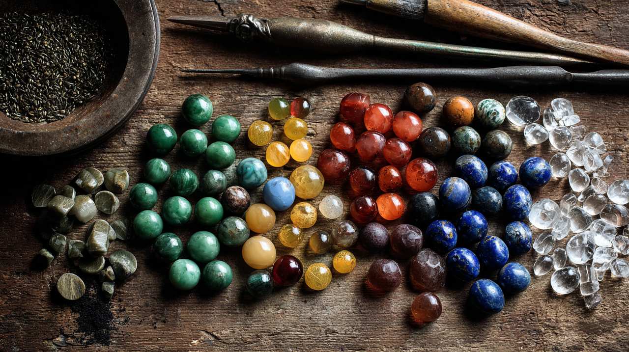 Assortment of gemstone beads for five elements bracelet