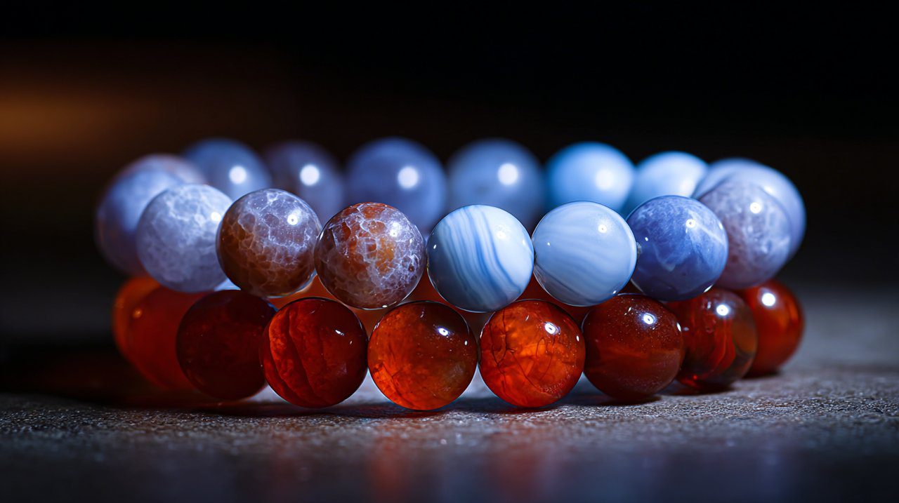 Red Agate and Blue Lace Agate Bracelets
