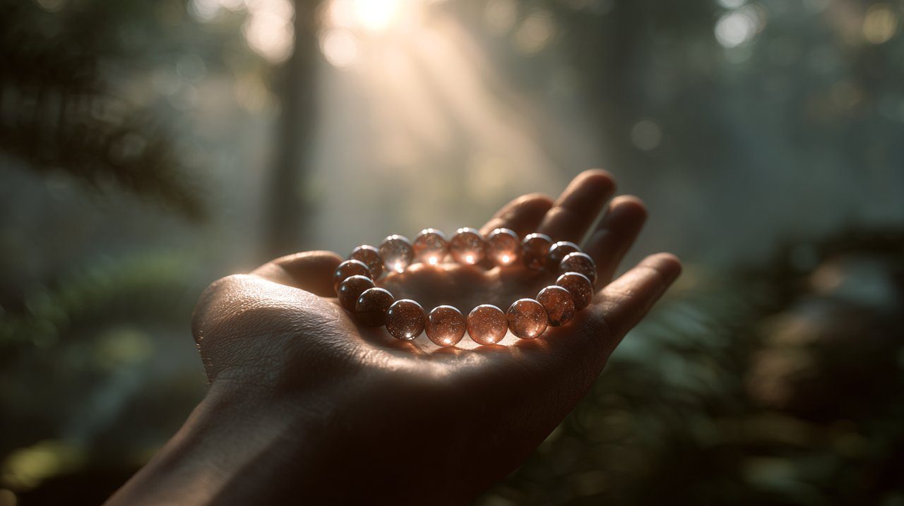 Hand Holding Agate Bracelet with Intent