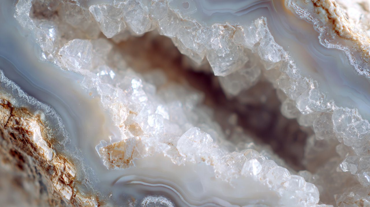 Close-up of genuine white agate showing natural texture and banding.