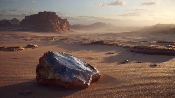 Alashan Agate stone in desert landscape
