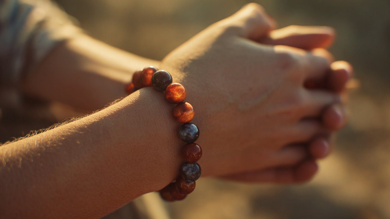 Alashan Agate bracelet on wrist