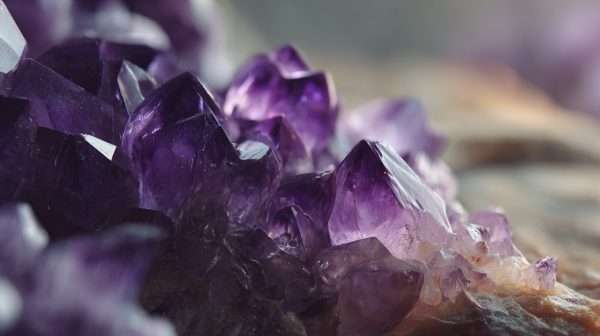 A close-up of a beautiful raw amethyst crystal cluster, emphasizing its calming purple hues.